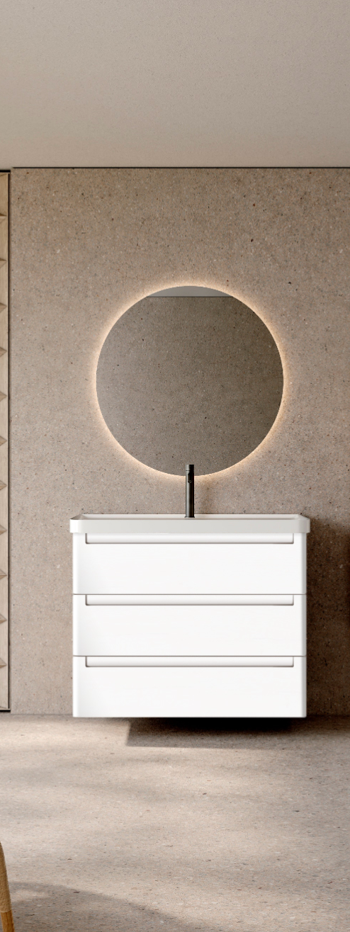 Ensemble ROUND Meuble 3 tiroirs et Plan Vasque 80 cm