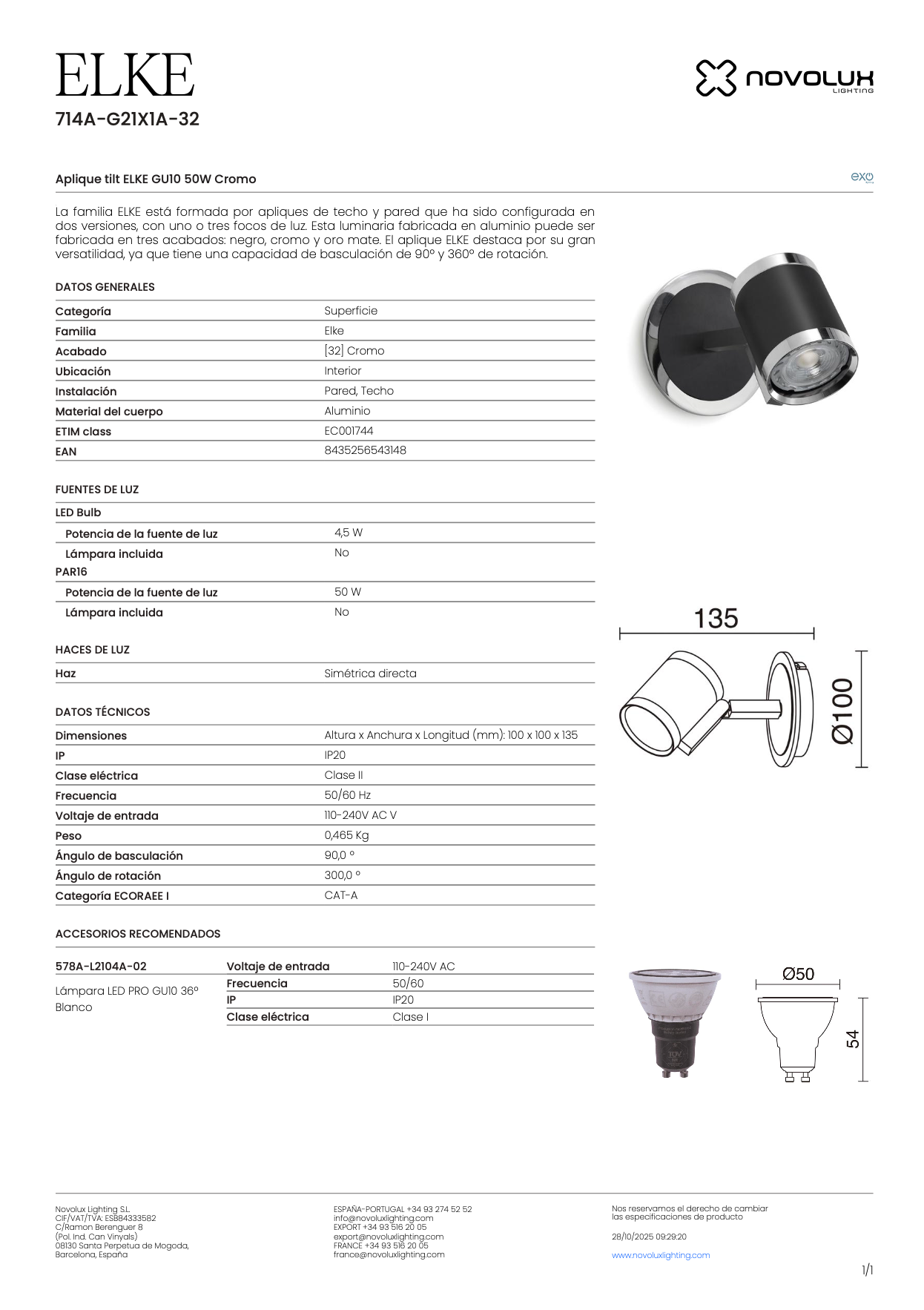 Lampe Murale Intérieure Orientable ELKE