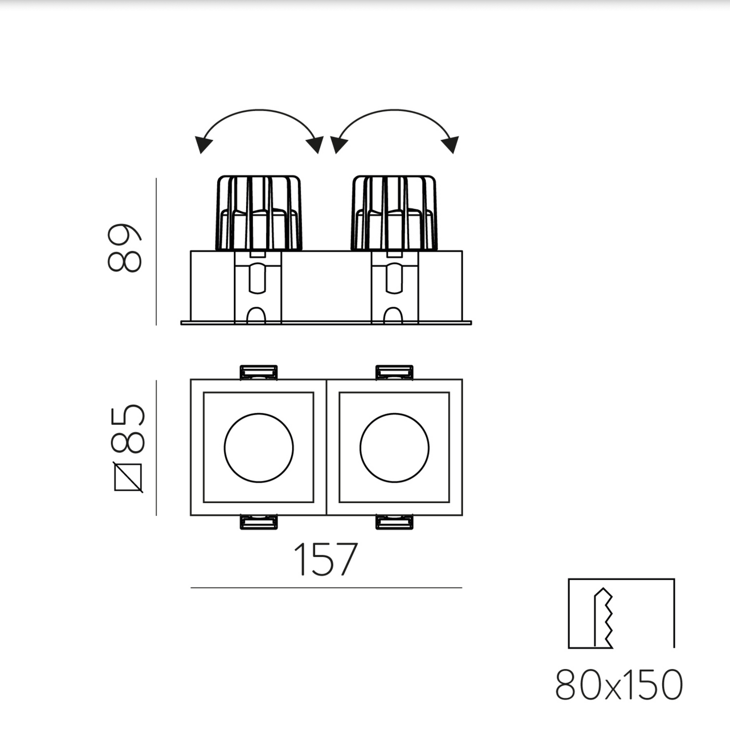 Spot Intérieur Encastré Carré 2L et 3L MOVE