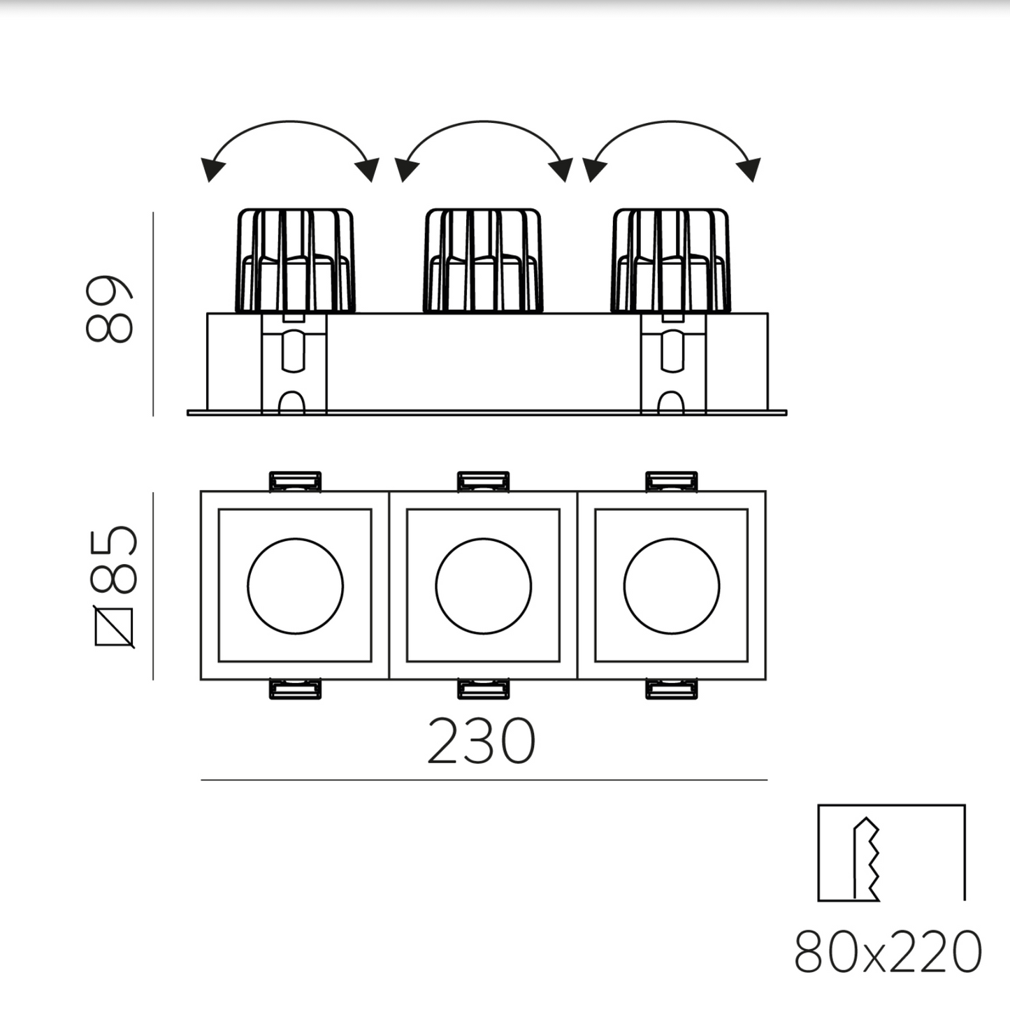 Spot Intérieur Encastré Carré 2L et 3L MOVE