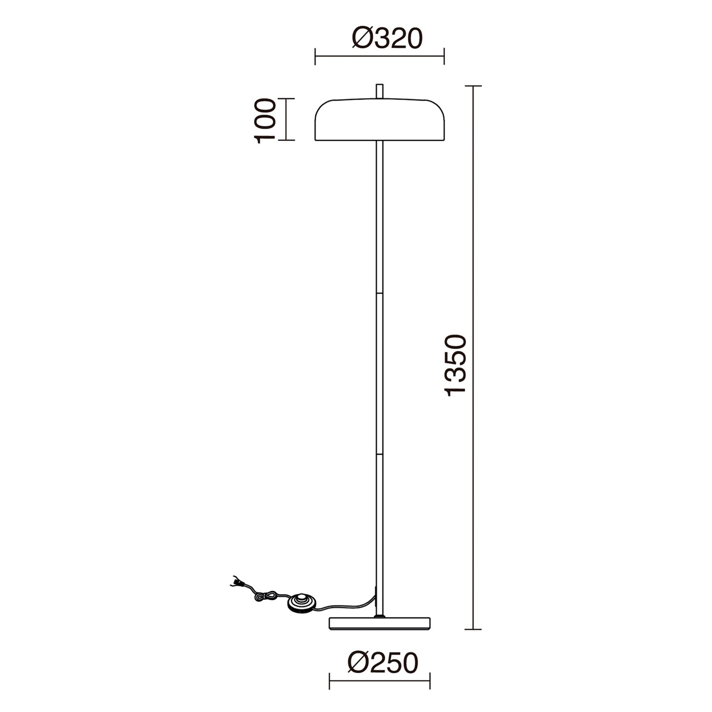 Lampadaire design Taichi F en acier doré et diffuseur opalin
