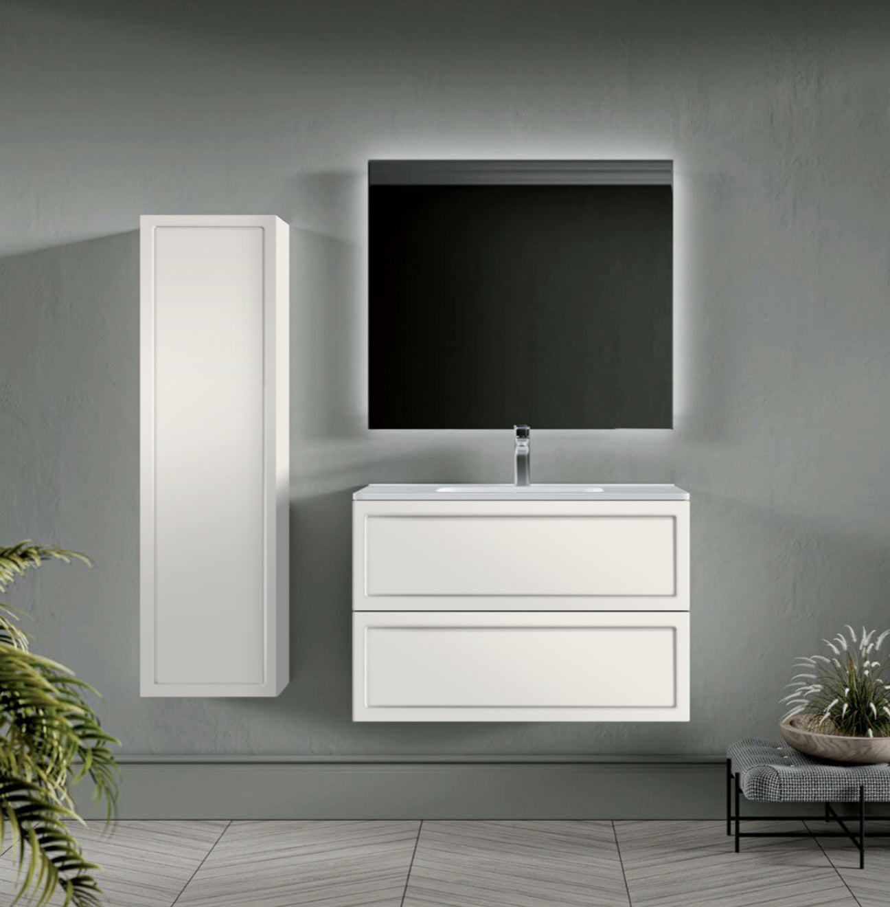 PACK FRAME Meuble et Plan Vasque + Colonne FRAME 100 cm