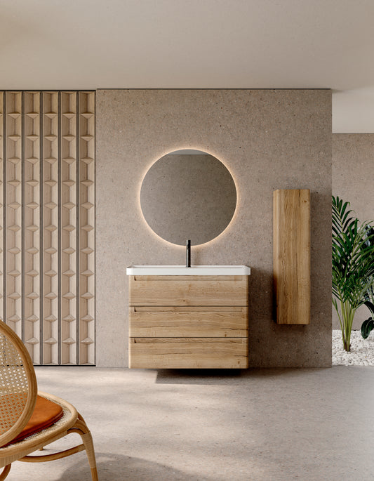 PACK ROUND Meuble 3 tiroirs et Plan Vasque 80 cm + Colonne ROUND