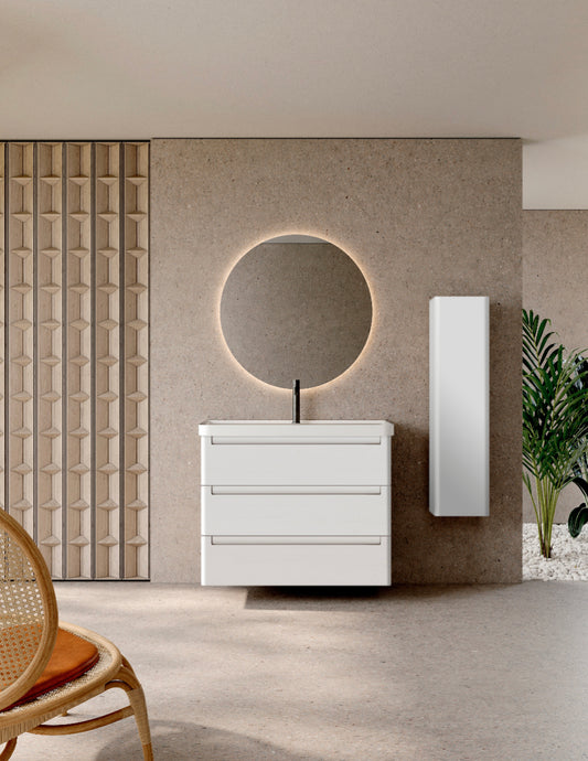 PACK ROUND Meuble 3 tiroirs et Plan Vasque 100 cm + Colonne ROUND