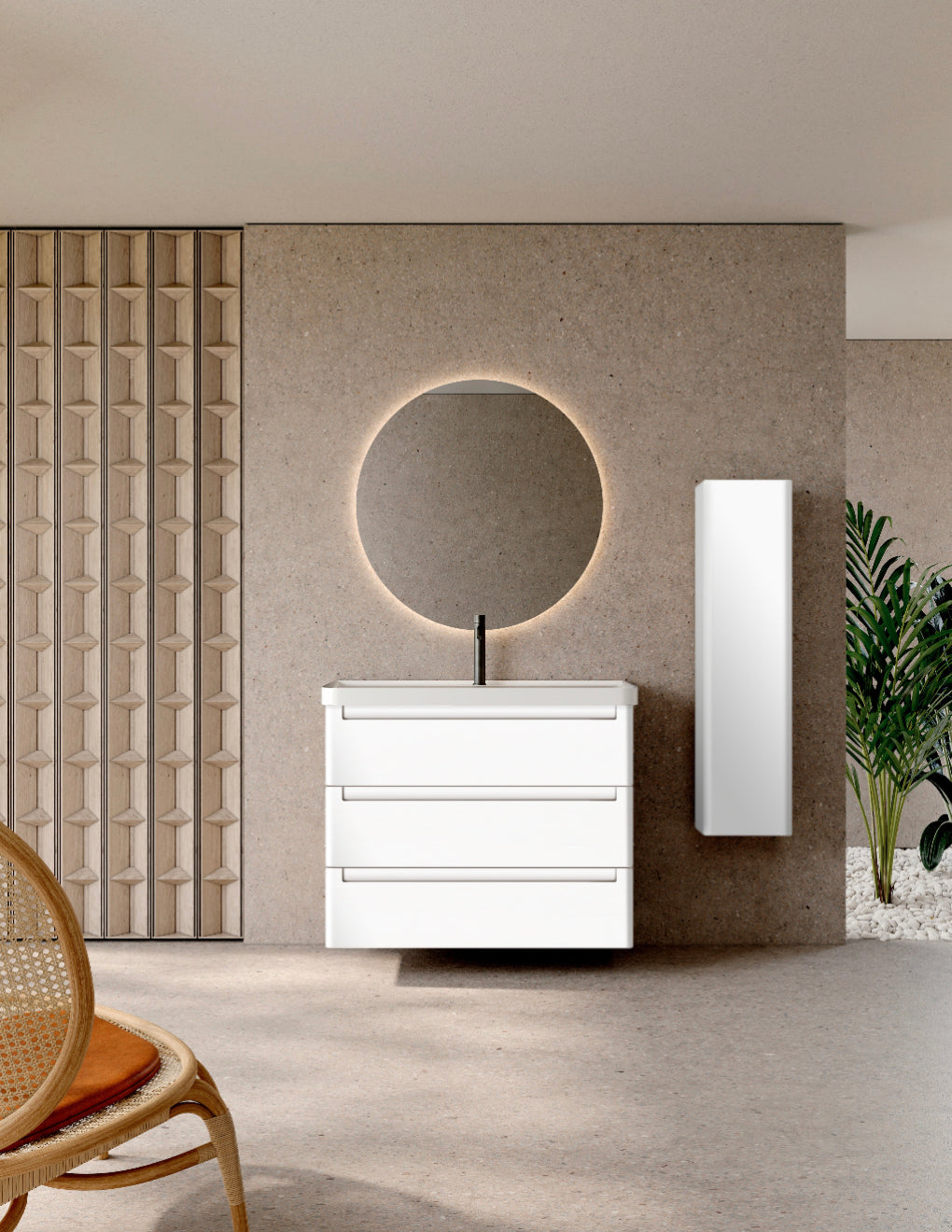 PACK ROUND Meuble 3 tiroirs et Plan Vasque 100 cm + Colonne ROUND