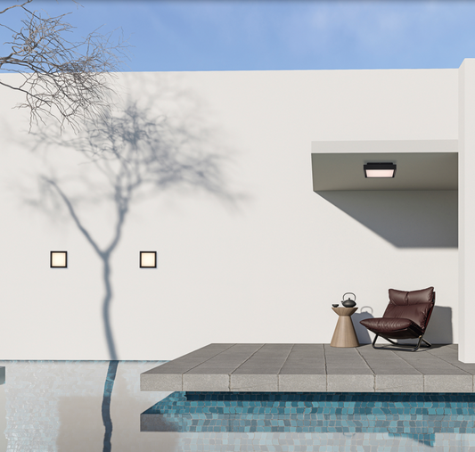 Applique extérieure Nexus au design moderne et durable, diffusant une lumière douce et chaleureuse idéale pour créer une ambiance conviviale dans les espaces extérieurs.