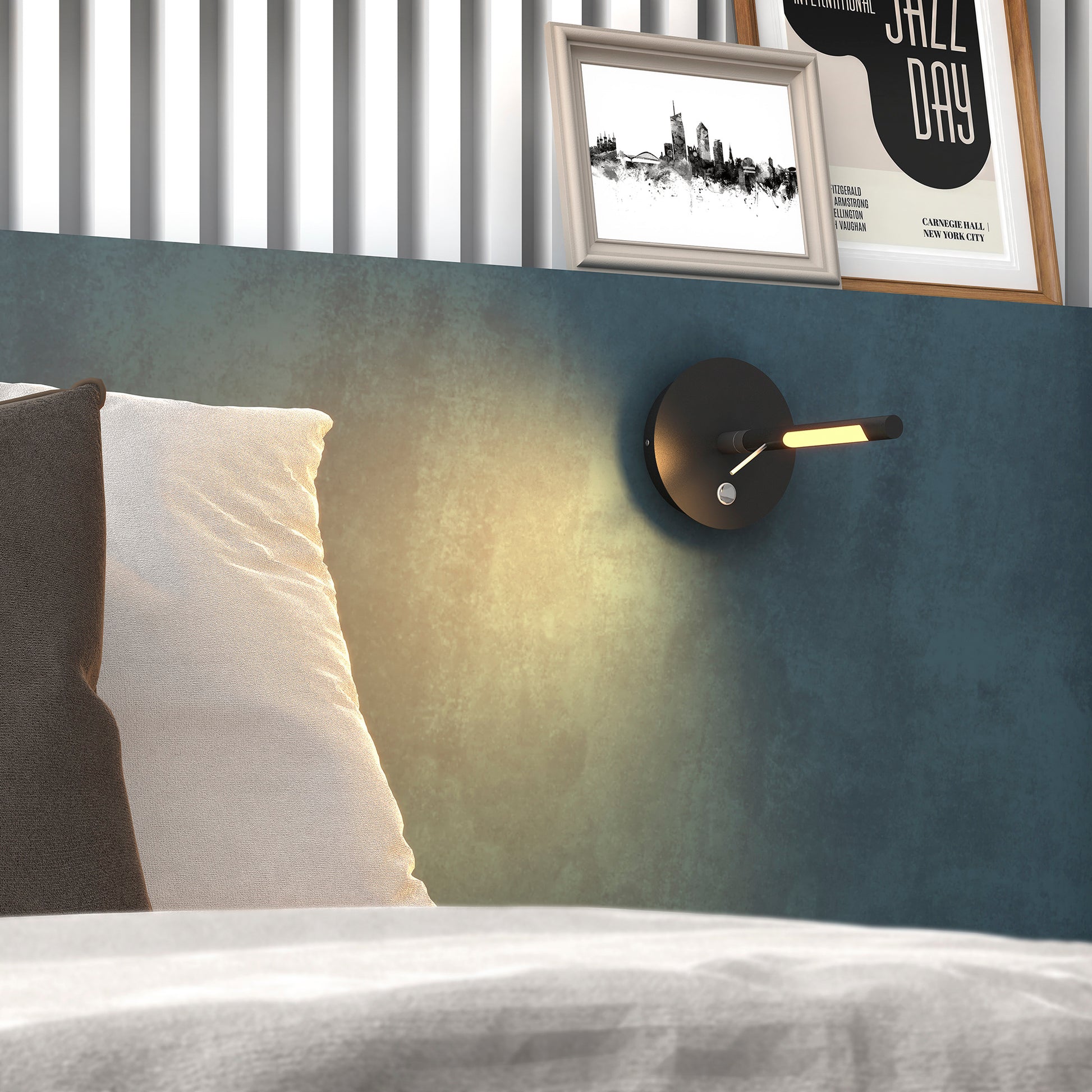 Applique murale LED noire modèle Book, au design minimaliste et orientable à 350°, offrant une lumière douce et directionnelle idéale pour les chambres et coins lecture modernes.