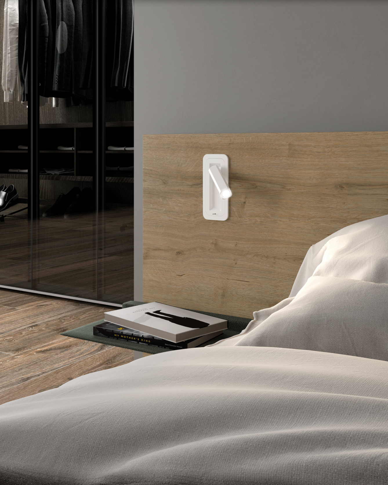 Applique murale LED orientable avec interrupteur intégré, offrant une lumière personnalisée pour vos moments de lecture. Son design épuré en finition noire texturée allie élégance et praticité au quotidien.