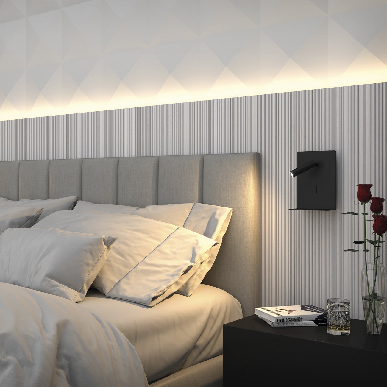 Applique murale LED noire Baltic avec tête orientable et ports USB, au design minimaliste, idéale pour tête de lit et zone de lecture.