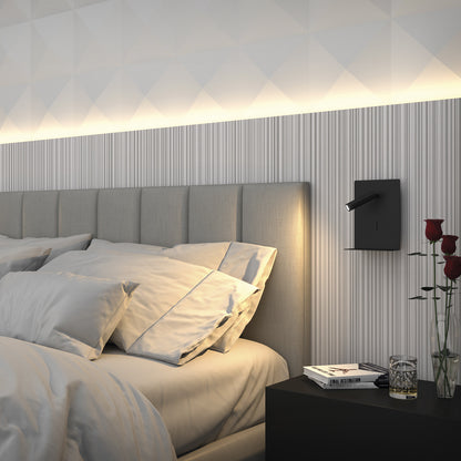 Applique murale LED noire Baltic avec tête orientable et ports USB, au design minimaliste, idéale pour tête de lit et zone de lecture.