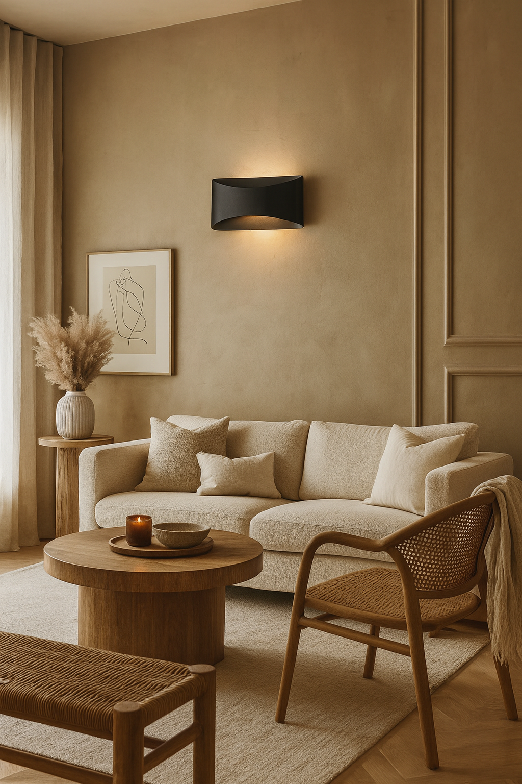 Applique murale design en acier noir à éclairage LED up&down, idéale pour les intérieurs modernes résidentiels et hôteliers.