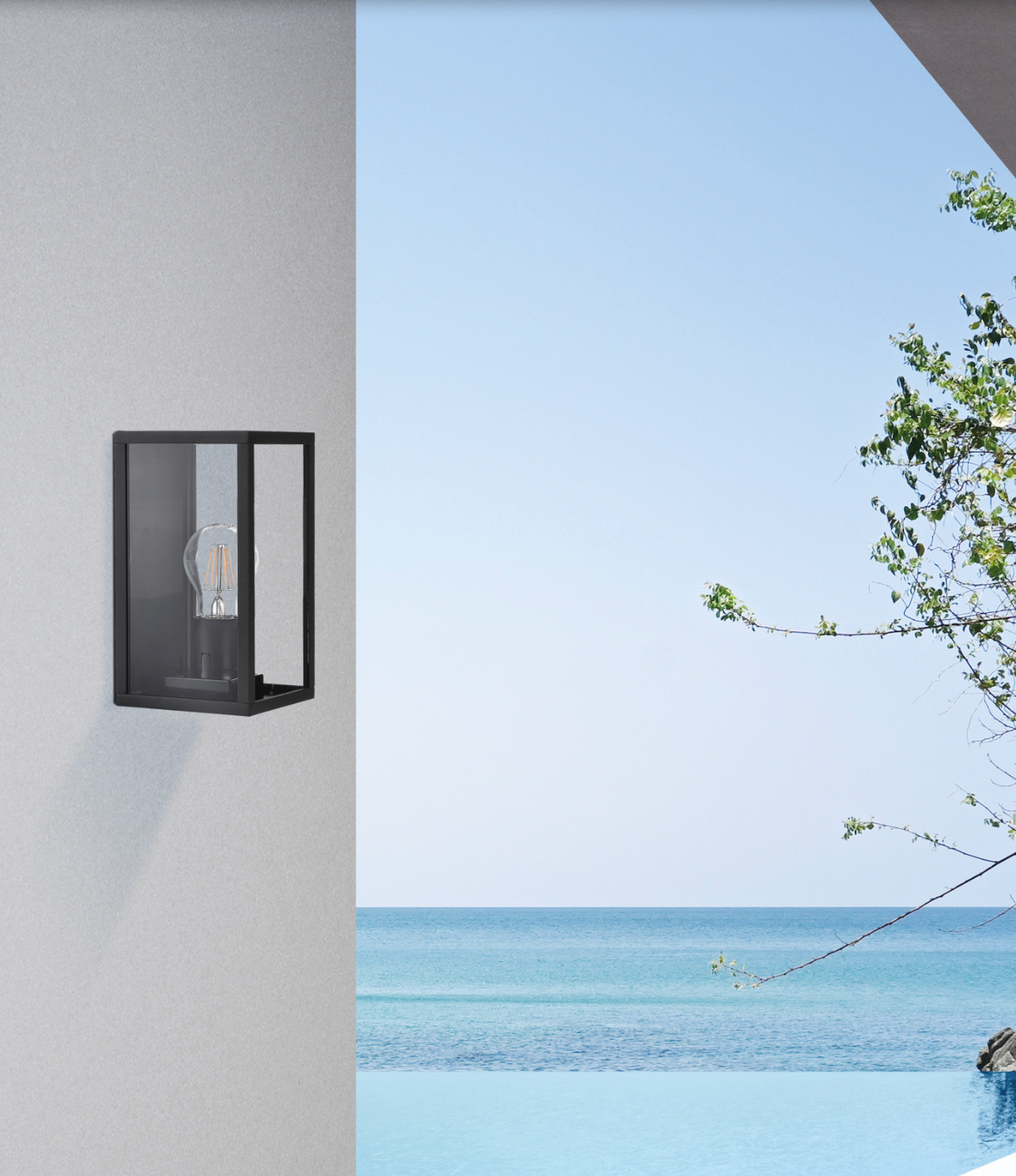 Applique murale extérieure Cube anthracite au design moderne et audacieux, avec ampoule apparente, diffusant une lumière chaude et résistante aux intempéries grâce à son indice IP54.