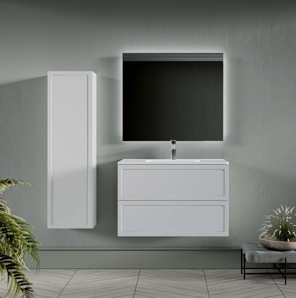 PACK FRAME Meuble et Plan Vasque + Colonne FRAME 80 cm