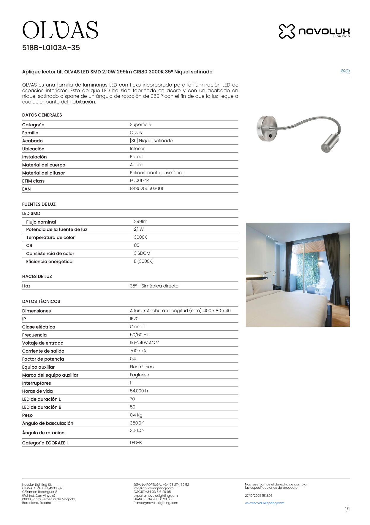 Lampe Murale Intérieure Orientable OLVAS