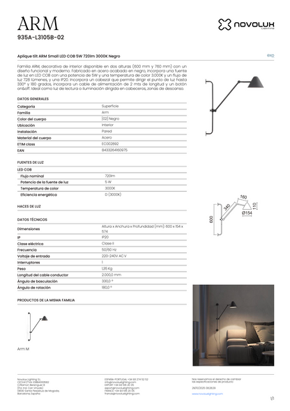 Lampe Murale Intérieure à Bras Mobile ARM