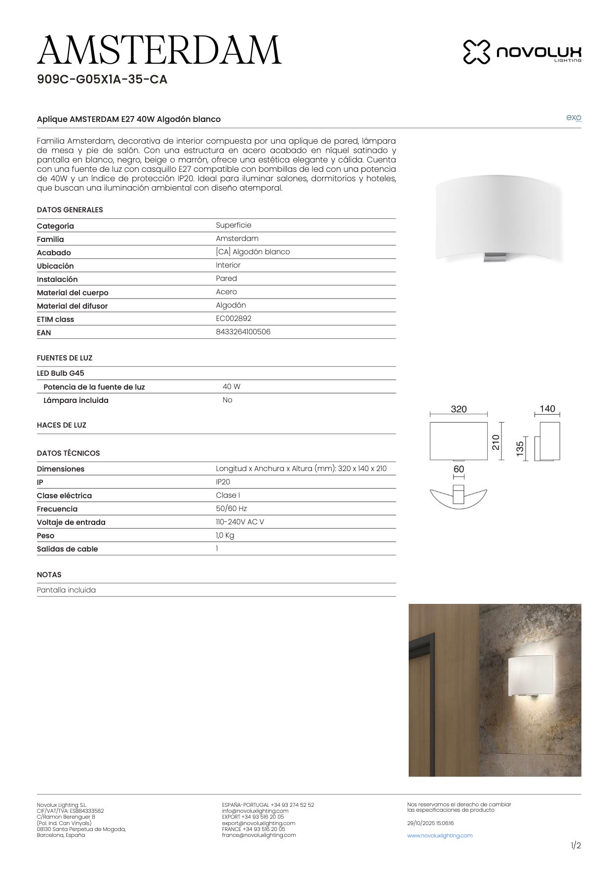 Lampe Murale Intérieure AMSTERDAM