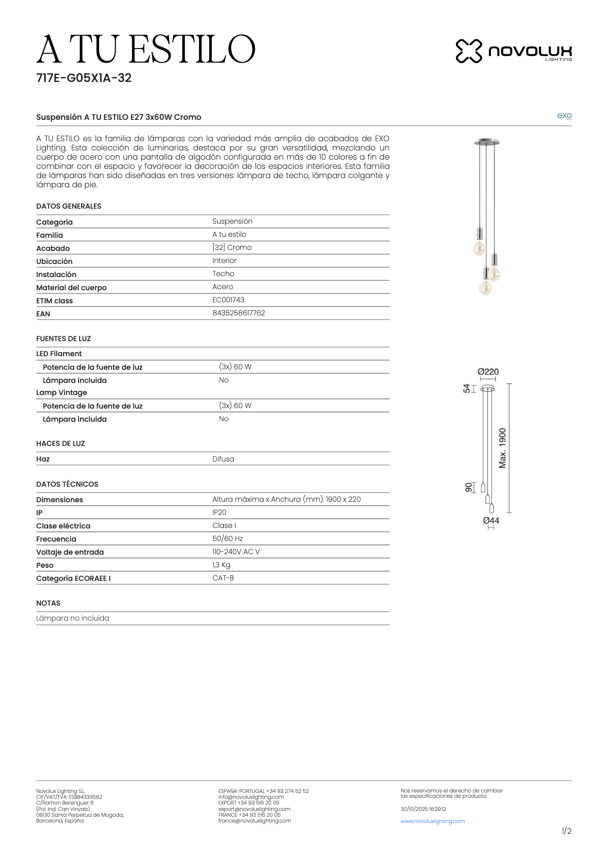 Suspension Intérieure 3 Ampoules STYLE