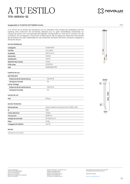 Suspension Intérieure 3 Ampoules STYLE