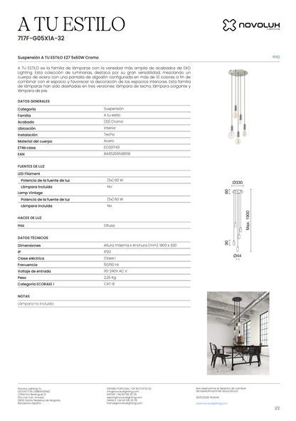 Suspension Intérieure 5 Ampoules STYLE