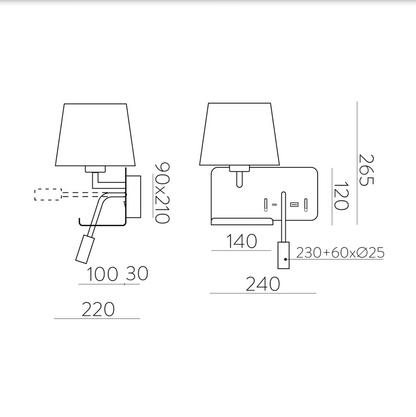 Lampe Murale Intérieure Gauche 2 en 1 HOLD