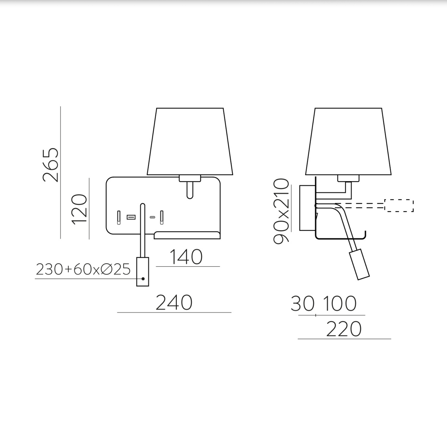 Lampe Murale Intérieure 2 en 1 Droite HOLD