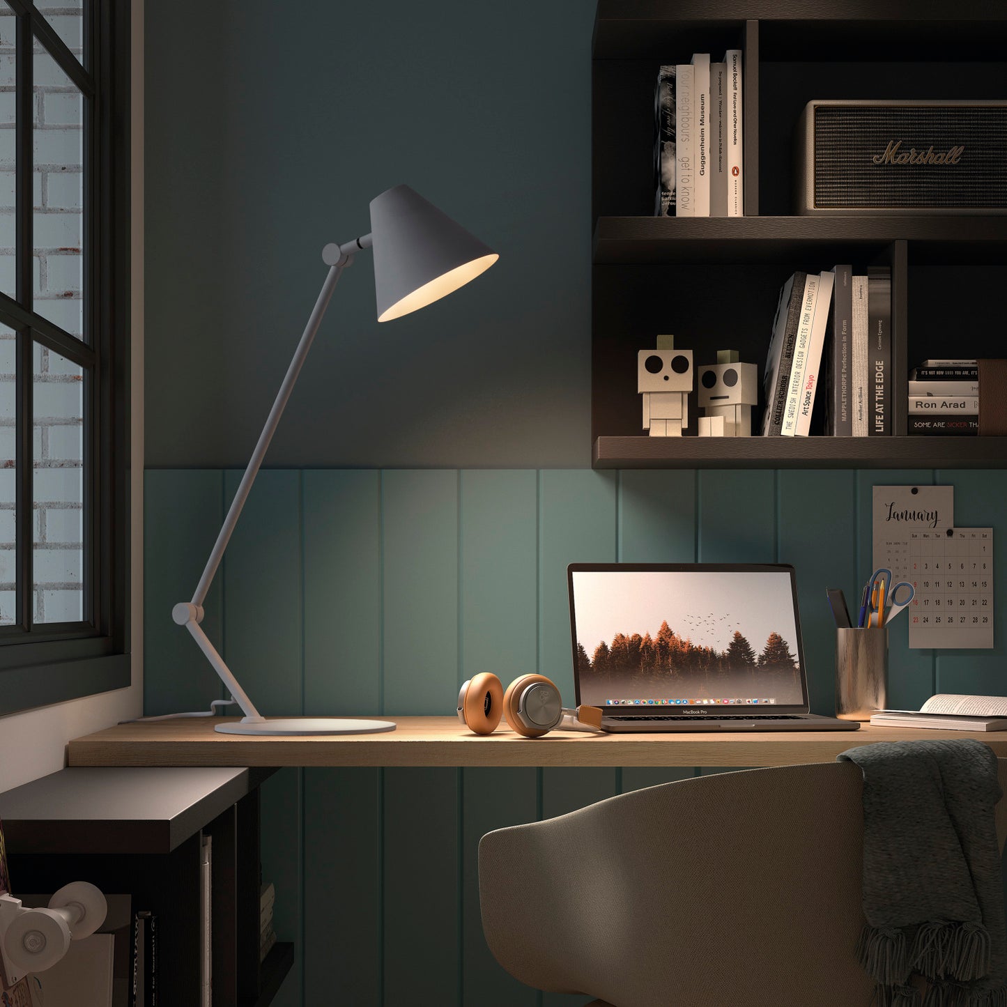 Lampe de bureau articulée Mantis design blanc en acier