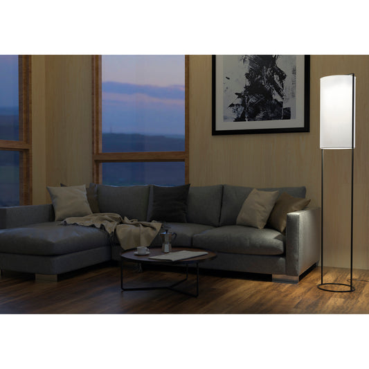 Lampadaire Sintra F design acier noir et abat-jour en coton