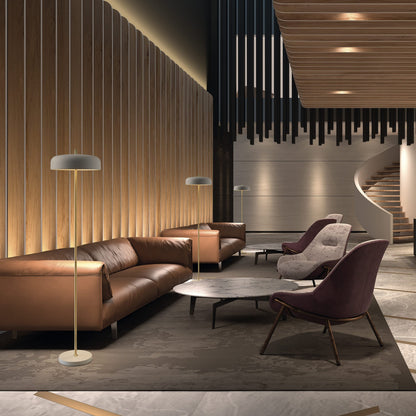 Lampadaire design Taichi F en acier doré et diffuseur opalin