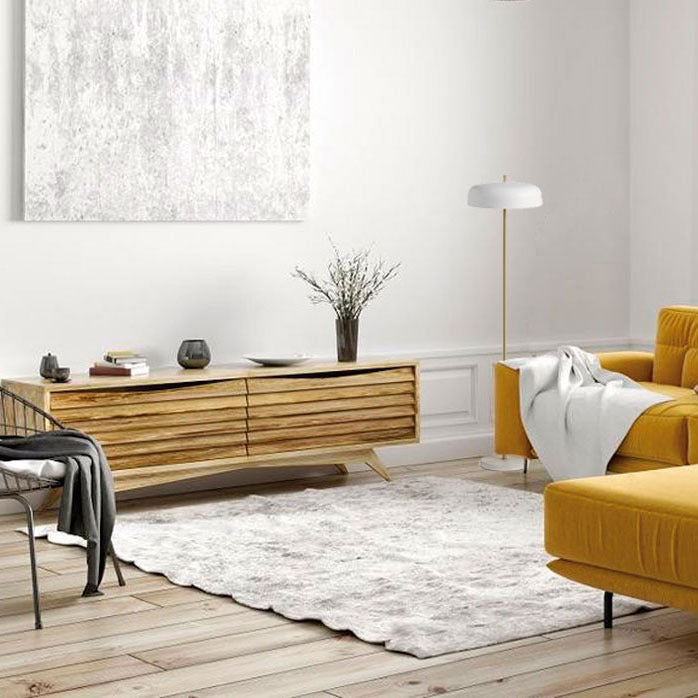 Lampadaire design Taichi F en acier doré et diffuseur opalin