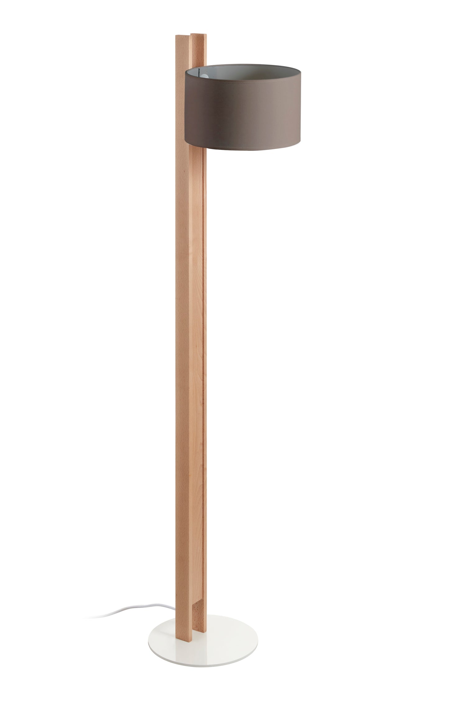 Lampadaire compact E27 design bois de hêtre avec abat-jour coton