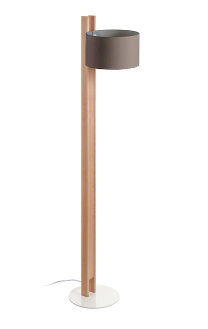 Lampadaire compact E27 design bois de hêtre avec abat-jour coton