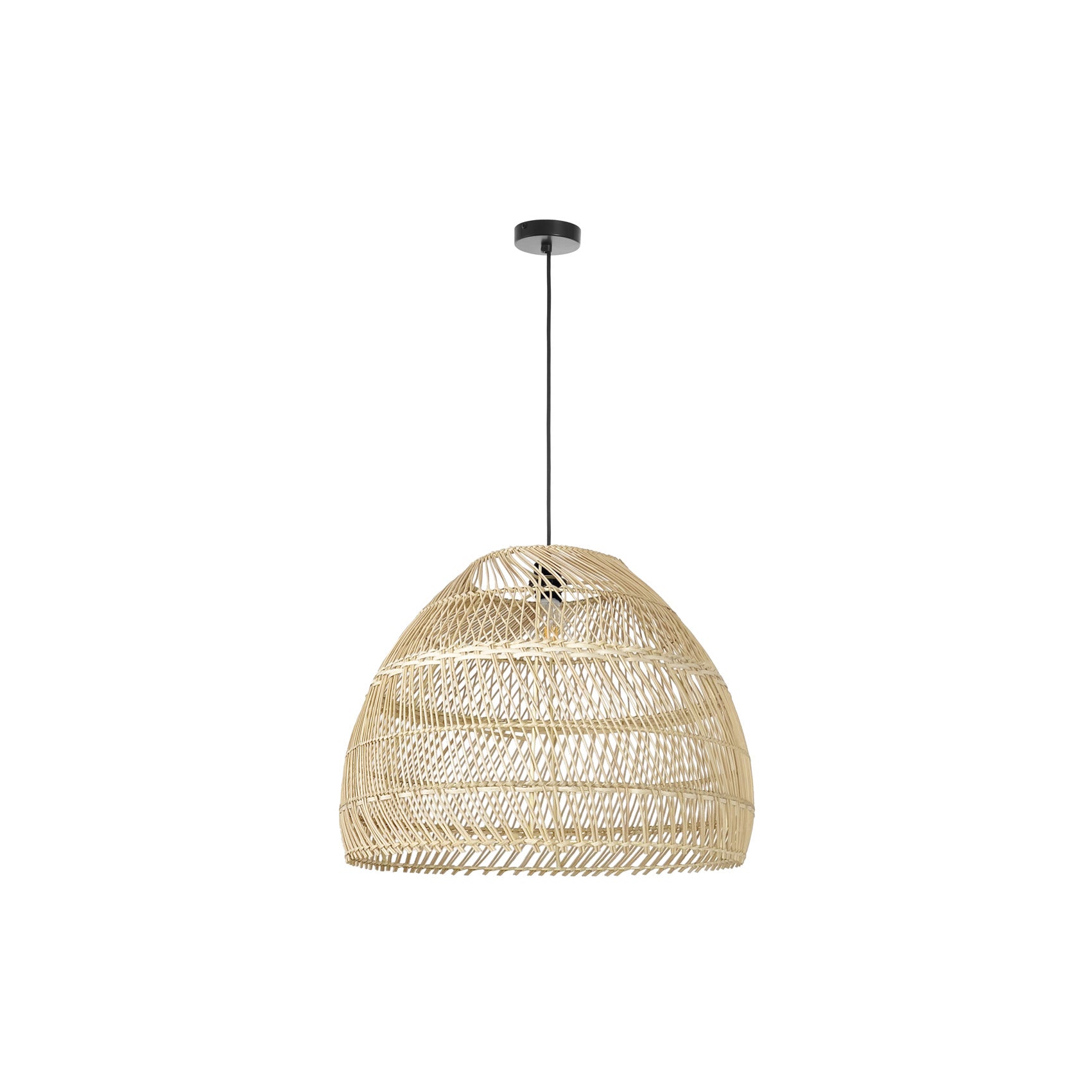Suspension Vietnam Small E27 noire en mimbre naturel artisanale