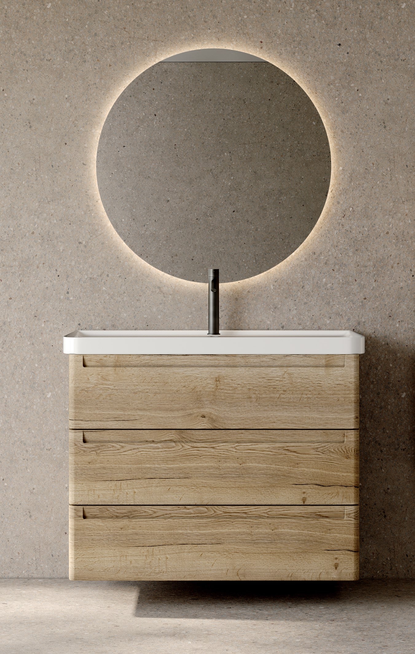 Ensemble ROUND Meuble 3 tiroirs et Plan Vasque 80 cm