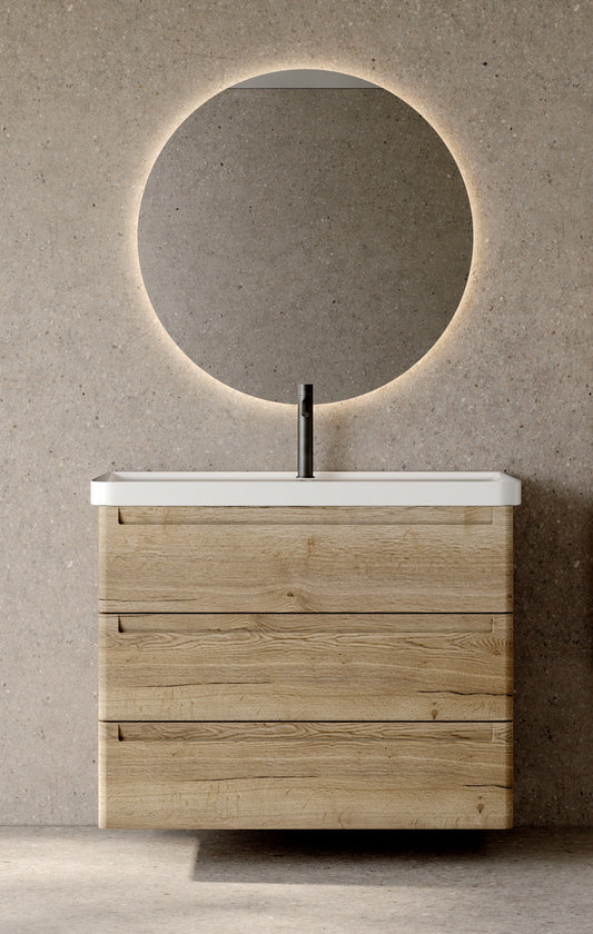 Ensemble ROUND Meuble 3 tiroirs et Plan Vasque 80 cm