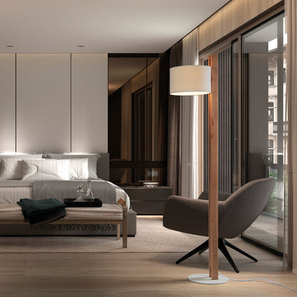 Lampadaire Compact en bois de hêtre avec abat-jour en coton – luminaire naturel et chaleureux pour salon ou espace cosy.