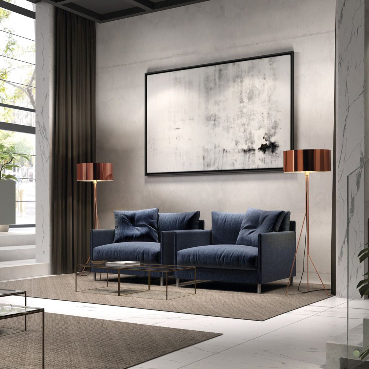 Lampadaire Diagonal design moderne et graphique avec finition mate – lumière douce et chaleureuse pour salon ou coin cosy.