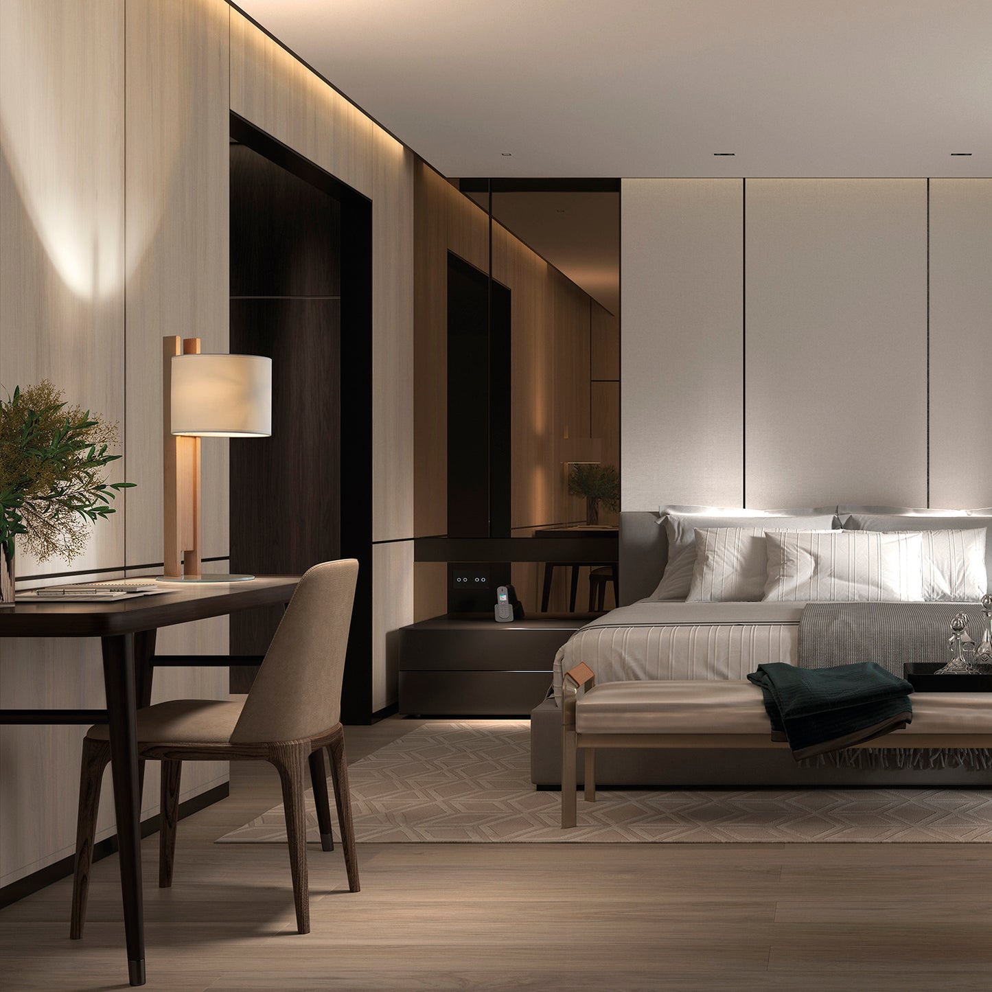 Lampe de table Compact en bois de hêtre avec abat-jour en coton – luminaire naturel et chaleureux pour salon, chambre ou coin lecture.