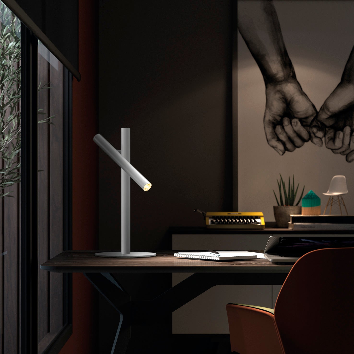 Lampe de table Tania en acier avec diffuseur mat – luminaire moderne à lumière douce pour salon, chambre ou coin lecture.