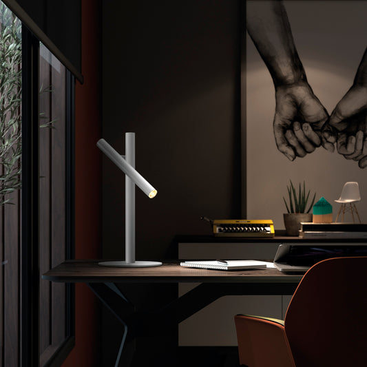 Lampe de table Tania en acier avec diffuseur mat – luminaire moderne à lumière douce pour salon, chambre ou coin lecture.