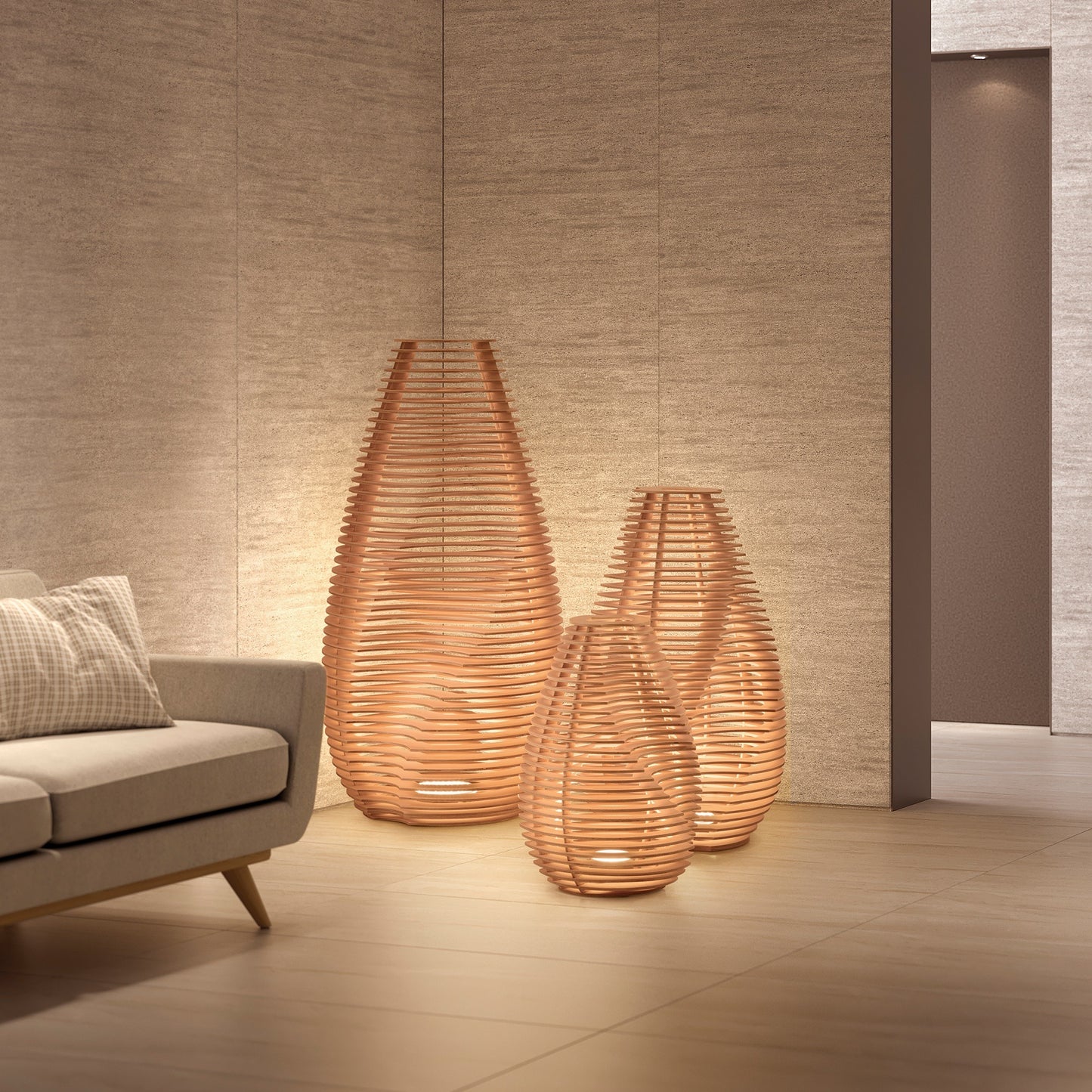 Lampe de table Twist T en bois de hêtre – luminaire design sculptural à lumière douce, idéale pour salon, chambre ou coin lecture.