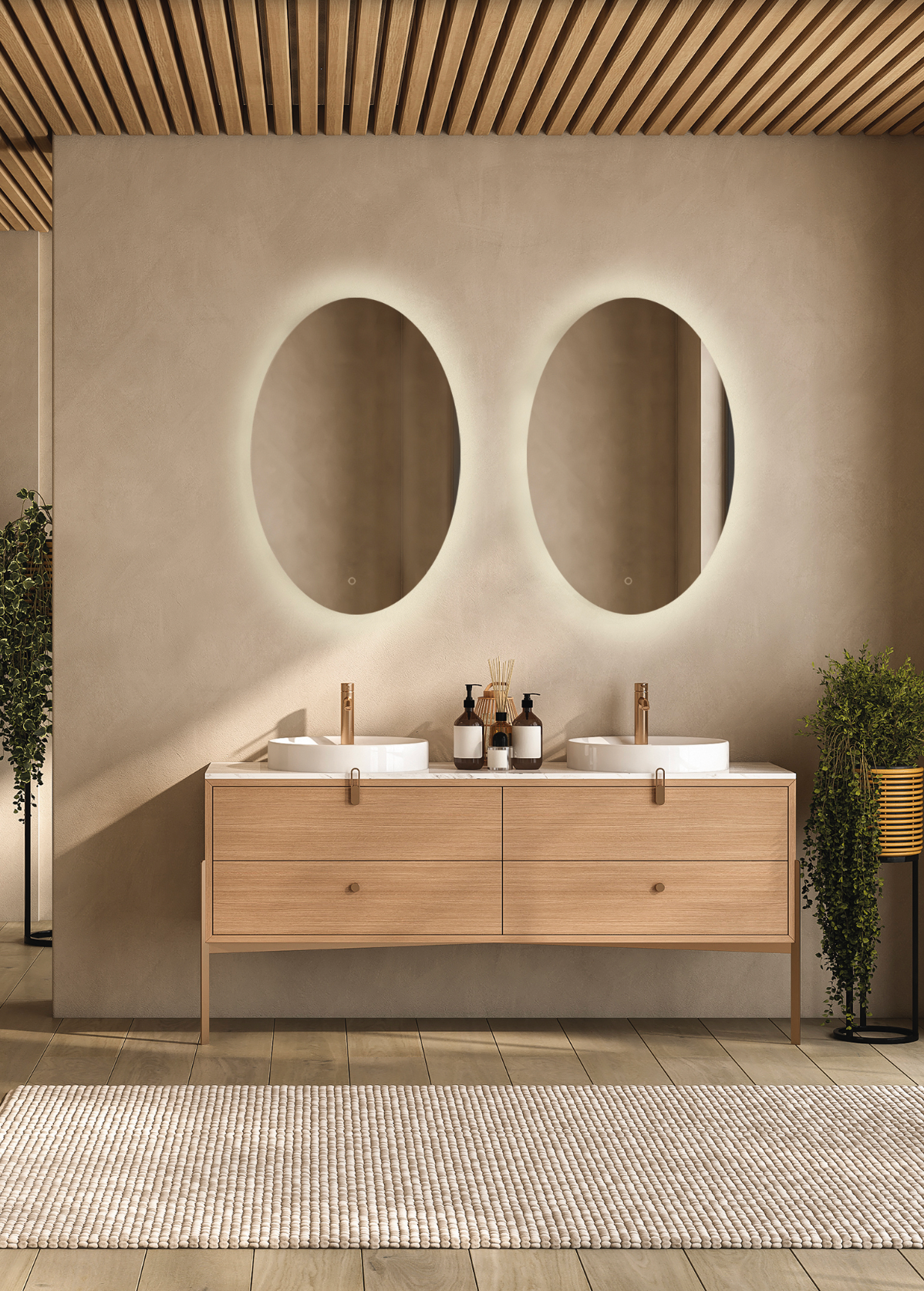 Miroir Adriana ovale avec éclairage LED réglable et commande tactile, design fin et élégant, offrant plusieurs teintes de lumière pour un confort optimal dans la salle de bains.