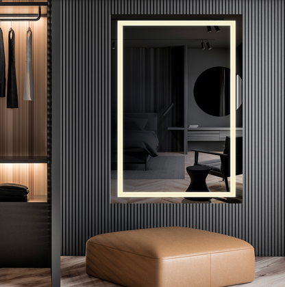 Miroir Mul avec éclairage LED intégré, alliance de métal et de verre, design moderne et épuré, diffusant une lumière douce et naturelle idéale pour la salle de bains.