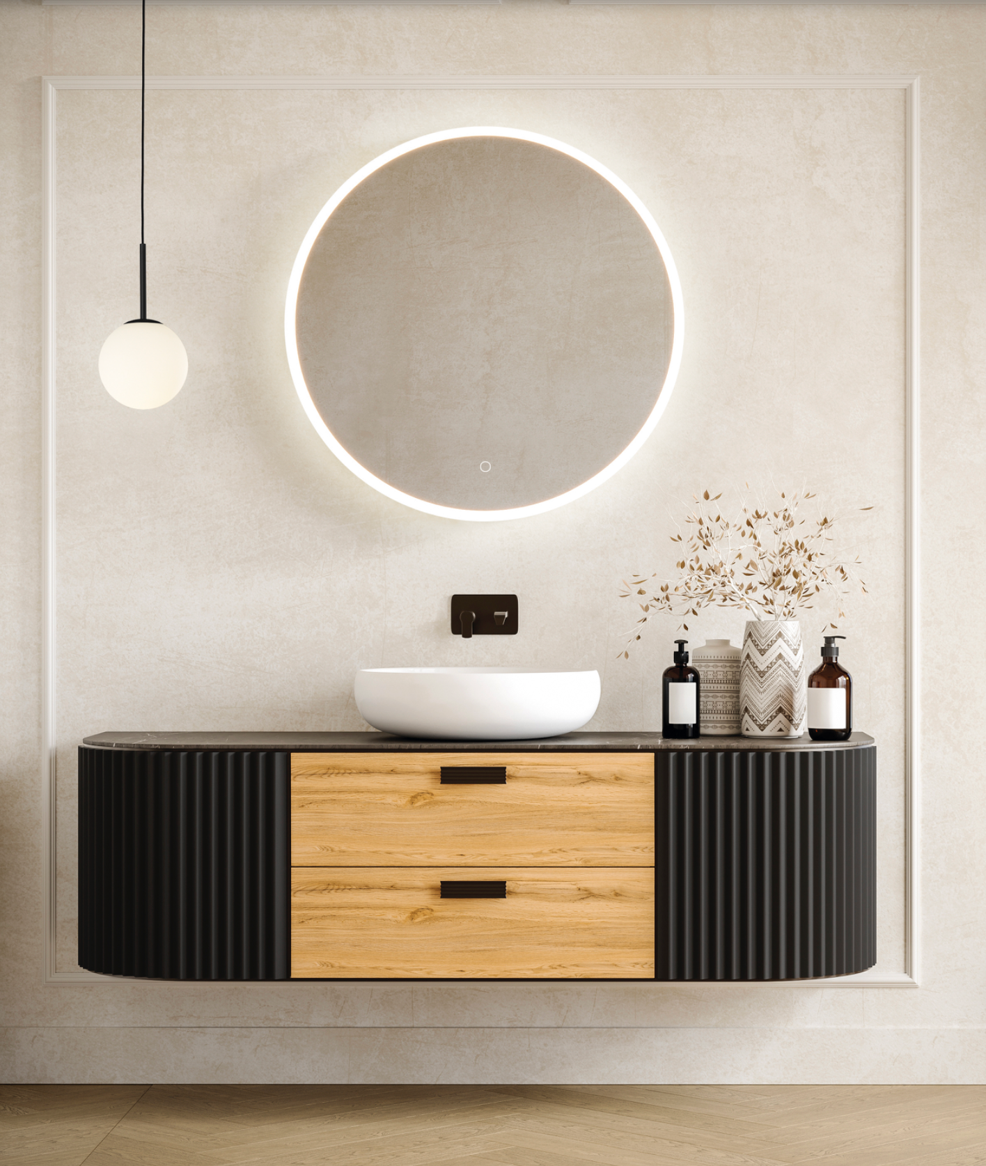 Miroir Petra avec éclairage LED chaud, design moderne en finition blanche, diffusant une lumière douce et naturelle idéale pour la salle de bains.