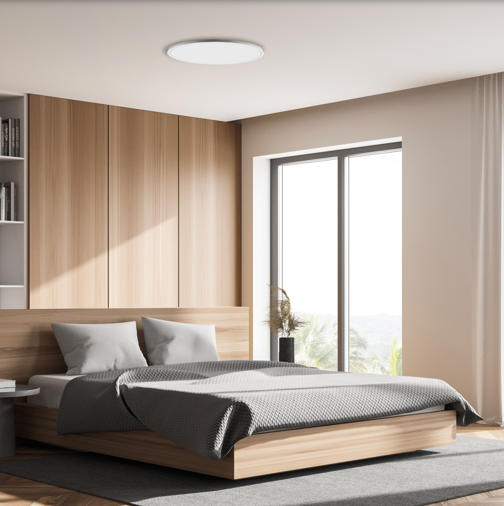 Plafonnier Koe, alliance de sobriété et de confort. Sa lumière douce et chaleureuse crée une ambiance apaisante, idéale pour les moments de détente. Avec son design épuré et son cadre blanc, il s’intègre naturellement dans tous les intérieurs.