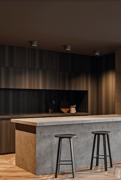 Plafonnier LED minimaliste au design épuré, diffusant une lumière douce et équilibrée, disponible en trois tailles pour s’adapter à tous les espaces.