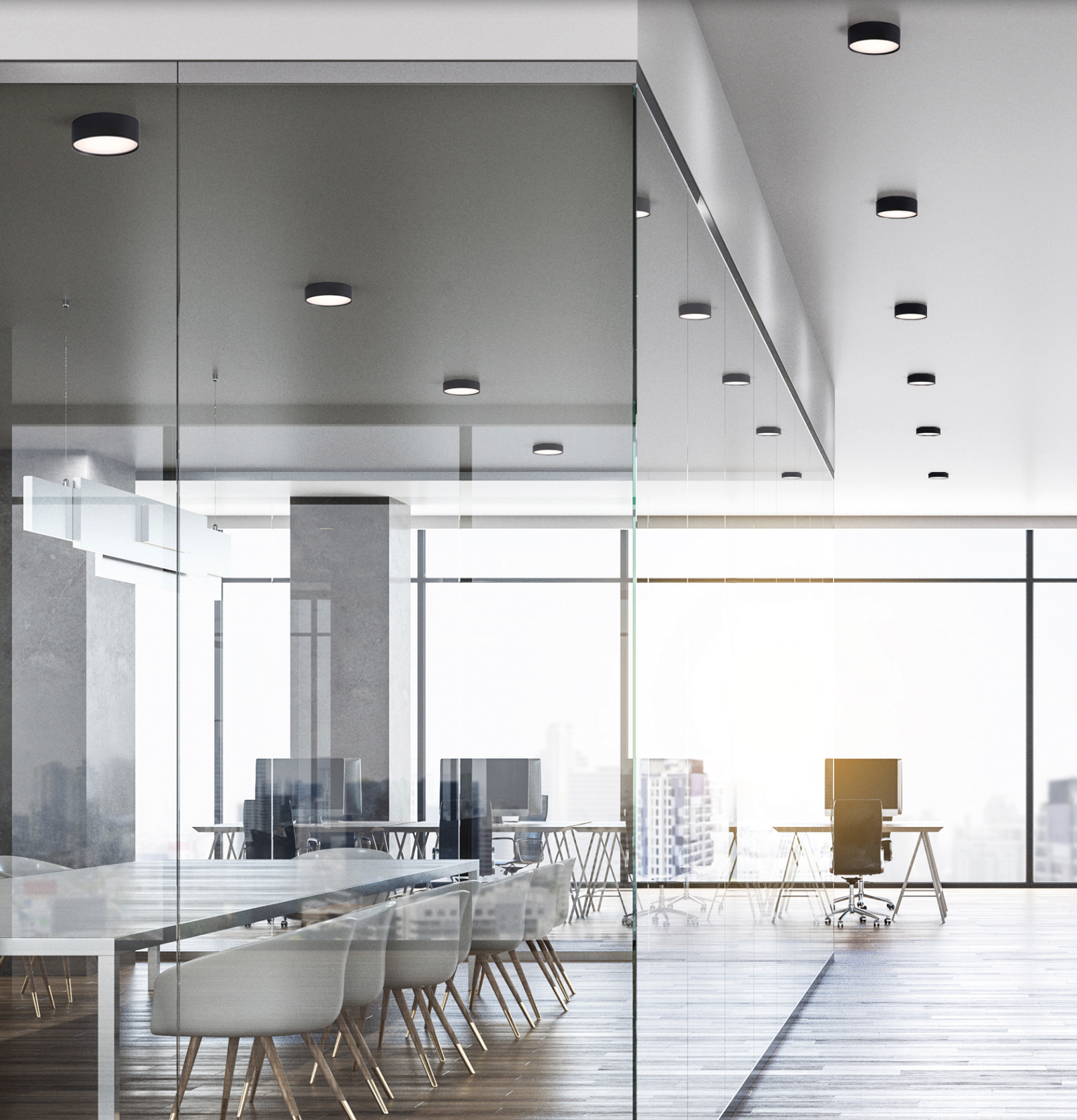 Plafonnier rond LED au design épuré, disponible en noir ou blanc, offrant un éclairage doux et harmonieux idéal pour les salons ou bureaux modernes.