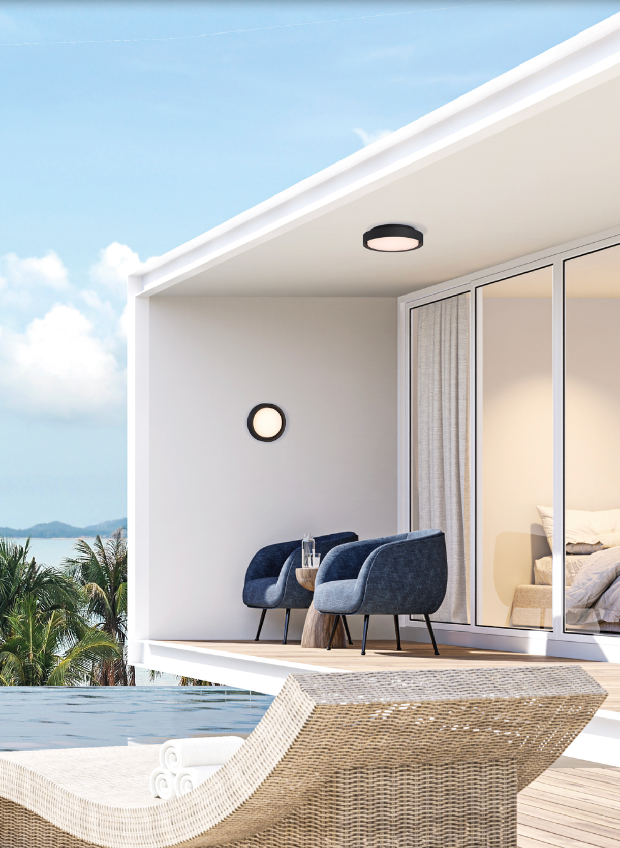 Projecteur extérieur Kuma au design moderne et discret, offrant un éclairage LED puissant et chaleureux idéal pour illuminer façades et jardins avec élégance.