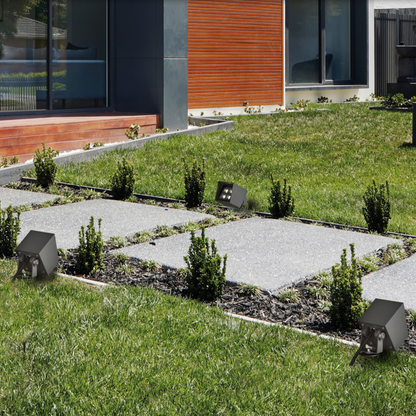 Spot extérieur Apus LED à lumière chaude, installable au mur ou dans le sol, design robuste IK07 idéal pour jardins et terrasses modernes.