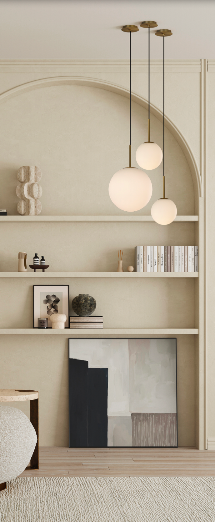 Suspension Parma au design épuré avec globe en verre, diffusant une lumière douce et chaleureuse, idéale pour créer une atmosphère conviviale et élégante au-dessus d’une table.